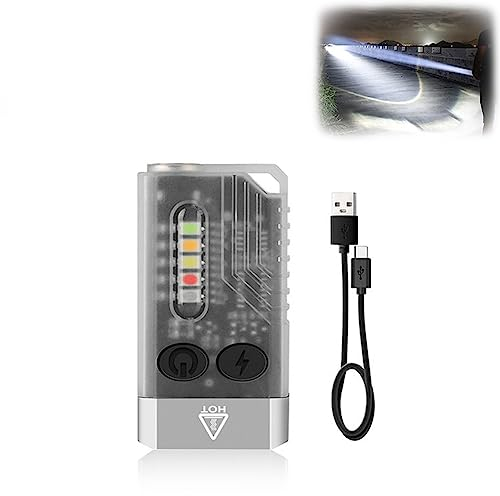 V10 Mini Portable Torch, V10 Small Powerful Torch Led Super Bright 900 Lumen, USB Rechargeable Keychain Torches with COB Side Light, IPX4 Waterproof 10 Modes Mini Pocket Flashlight (White)
