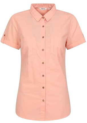 Mountain Warehouse Coconut Short Sleeve Womens Shirt - 100% Cotton Ladies Top, Lightweight, Breathable Blouse, Mesh Lined Tee - Spring Summer, Travelling Coral 20