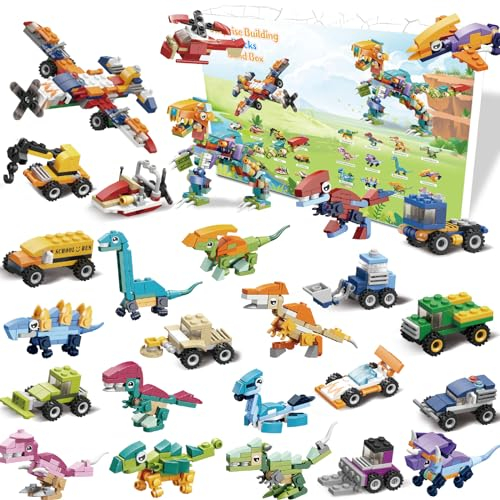 Advent Calendar, 24 Countdown for Kids Toys Dinosaurs Racing Cars Building Kit Compatible, 12 in 1 Big Kids Gifts Building Blocks for Boys Girls