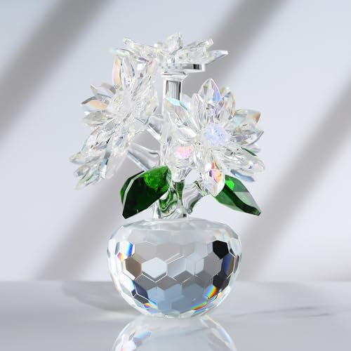 Movdyka Crystal Clear Daisy Bouquet Figurines Gifts for Her Glass Floral Ornaments for Women Living Room Collectible Flowers Statue Paperweight Presents Christmas Birthday