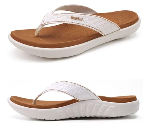 KuaiLu Womens Flip Flops Arch Support Yoga Mat Cushioned Thong Sandals | Ladies Comfortable Walking Slides For Plantar Fasciitis Slip On Indoor Outdoor For Summer