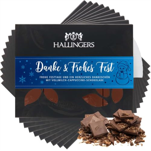 Hallingers Genuss Manufaktur Schokolade Weihnachts-Geschenk - Tafel Edelkakao handgeschöpft ohne Alkohol edler Karton 10x Danke & Frohes ... Cappuccino, Weihnachten für Frauen Männer