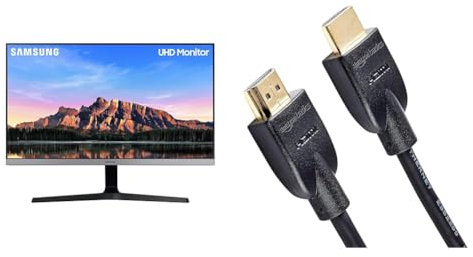 Samsung Monitor HRM UR55 (U28R552), Flat, 28, 3840x2160 (UHD 4K), HDR10, IPS, 60 Hz, 4 ms & Amazon Basics Cavo Ultra HD HDMI 2.0 ad alta velocità, formati 3D supportati