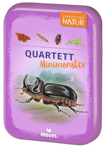 moses. Expedition Natur Quartett Minimonster, Insekten-Quartett Kartenspiel für Kinder, Reisespiel in kompakter Blechdose für unterwegs, Kinderspiel ab 8 Jahren, White