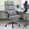ELFORDSON Office Chair with Dual Paddings, Computer Executive Desk Chair with Footrest Armrests, High Back 150° Recliner Tilting 360° Swivel, Fabric Linen, Grey