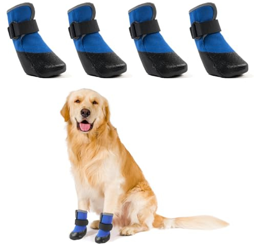 LiebeDD Scarpe per Cani Impermeabili, 4 Pezzi Stivali per Cani Interno, Calzini Antiscivolo per Cani Morbido Protezioni Zampe per Cane da Esterno con Cinturini Riflettenti e Suola Antiscivolo