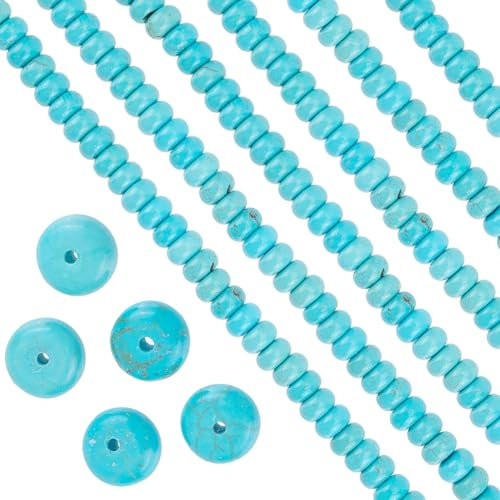 SUNNYCLUE 1 boîte de 80 pièces de Perles Heishi Turquoise de 8 mm, Petites Perles Naturelles de Howlite Porte-Bonheur, Rondelles Plates et Amples, Perles D'Espacement en Vrac pour la Fabrication de Bi