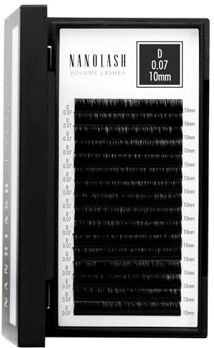 Wimpern für Wimpernverlängerung Nanolash - Wimpernextensions zur Volumentechnik, Wimpern zur professionellen Verlängerung (0.07 D, 10mm)
