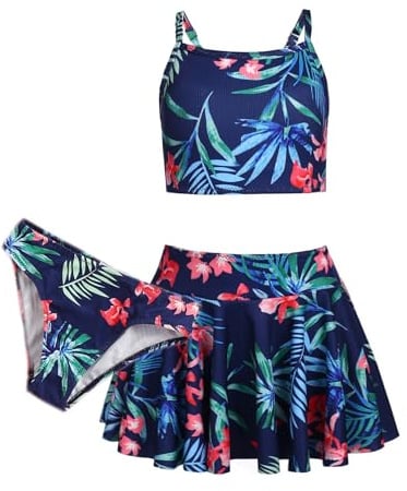 Arshiner Ragazze Bikini Set 3 Pezzi Costumi da Bagno Estivi Bambini Tre Pezzi Tankini con Gonna Stampa Floreale Costumi da Bagno Bikini per Bambina