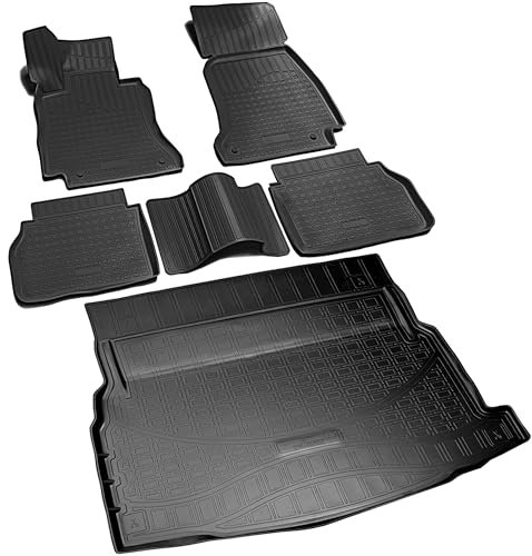 RECAMBO Gummimatten & Kofferraumwanne Set passend für Mercedes E-Klasse W213, Limo | ab 2016> - 100% passgenaue Auto Fußmatten und Kofferraummatte aus hochwertigen rutschfesten TPE - Schwarz