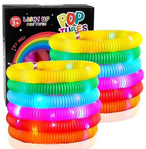 Gvolatee 12 Piezas Tubos Sensoriales Niños, Barritas Luminosas Fluorescentes, Tubo Sensorial Niños, Juguetes Luminosos para Niños, Juguete Tubo Telescópico Luminoso con 3 Modos Intermitentes
