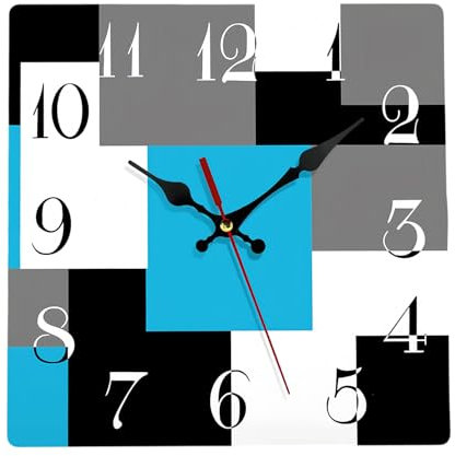 astylishome Wanduhr, leise, nicht tickend, blau, grau, schwarz, abstrakte Malerei, quadratische Uhren, Dekoration für Zuhause, Küche, Wohnzimmer, Büro, batteriebetrieben, 30,5 cm, 0401