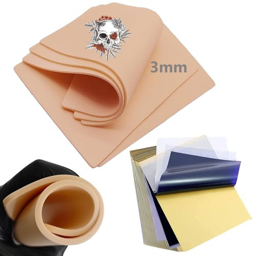 25 Stück Kunsthaut Tattoo 3MM Stencil Papier Set - Unihuby 5pcs Übungshaut Tattoo Skins 3MM 20pcs Transferpapier Tattoos Fake Haut für Tattoo Zubehör
