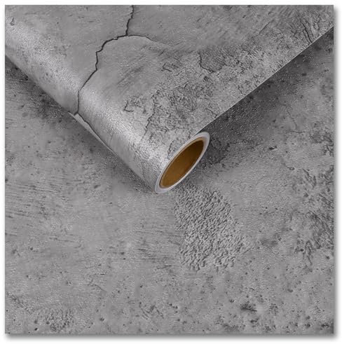 CRE8TIVE Papier peint autocollant gris argenté en vinyle vintage effet ciment gris, papier peint de salle de bain, papier peint imperméable pour cuisine, placard, 30 cm x 200 cm