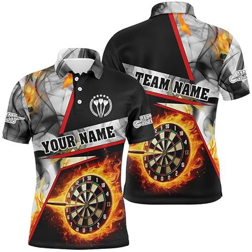 Personalisierte DartsPolos & Quarter-Zip-Shirt für Herren & Damen in Flammen-Grau mit Rauch-Design – Individuelle Dart-Trikots für die Liga T1257