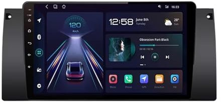 9 Pulgadas Pantalla Táctil Android 14 Radio 2 DIN para BMW E39 E53 X5 1995-2003 con Carplay GPS Navigation Bluetooth Controles del Volante Cámara de Respaldo(T200 [4+32G])