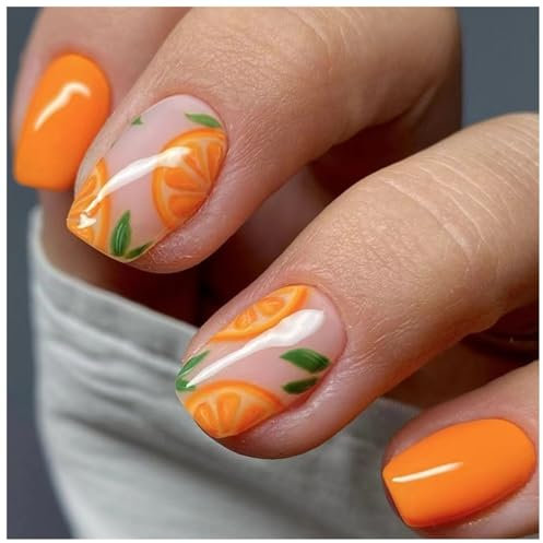 24Pcs Autumn Orange Press on Nails Short Oval Fake Nails Press ons Glue on Nails Nude Pink Full Cover False Nails Artificial Autumn Nails for Women
