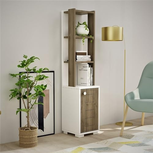 Elegant Bookshelf, White & Walnut, 29.6 x 134.6 x 21.6 cm | 100% Melamine Coated Particle Board, 18 mm Thick | Stylish Storage for Home & Office