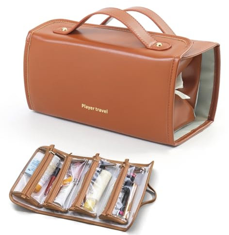 Trousse Trucchi Donna, Beauty Case da Viaggio, Borsa Per Cosmetici Appesa, Viaggio Accessori Utili Pochette Trucchi, Grande Capacità Borsa Trucchi (Marrone)