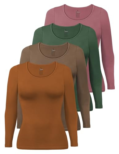 ALPIDEX Damen Langarmshirt Longsleeve 4er Set Baumwolle Basic XS-XXL | 180 g/m², Rundhals, Stretch, OEKO-TEX, Einfarbig, Unterziehshirt, Elasthan, Freizeit, Alltag, Büro, Maschinenwaschbar