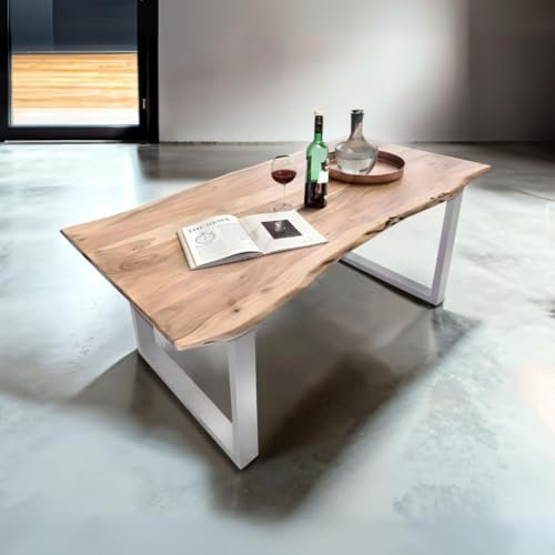 Bett11 Esstisch 240x100 cm Akazie massiv Natur U-Gestell Silber