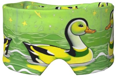 Schlafmasken mit grüner Ente bedruckt, Augen- und Ohrenmasken (67 x 12 cm), geeignet für Reisen, Yoga, tiefe Erholung drinnen und draußen