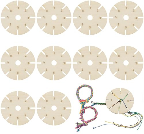 VOSSOT 10 Stück Knüpfstern aus Holz zum Armbänder Knüpfen, Runde Holzscheiben für DIY Bastelset, Handarbeit und kreative Projekte mit Kindern