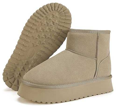 Mishansha Winterschuhe Damen Gefüttert Warme Winterstiefel Rutschfest Schneestiefel Damen Winter, Hellbraun 37 EU