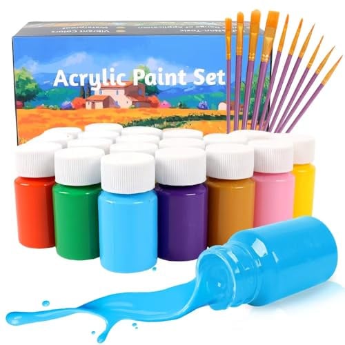 Fmtasx 24er Acrylfarben Set - 24 x 25 ml Acrylfarbe in Künstlerqualität, lebendige Farben, wasserfest, perfekt für Leinwand, Holz, Keramik, Stoff, Modellbau, Kinder & Erwachsene