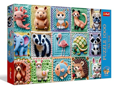 Trefl Premium Plus Quality - Puzzle Tea Time: Gehäkelte Tiere – 1000 Teile, Serie nostalgischer gemalter Bilder, perfekte Passform der Teile, für Erwachsene und Kinder ab 14 Jahren