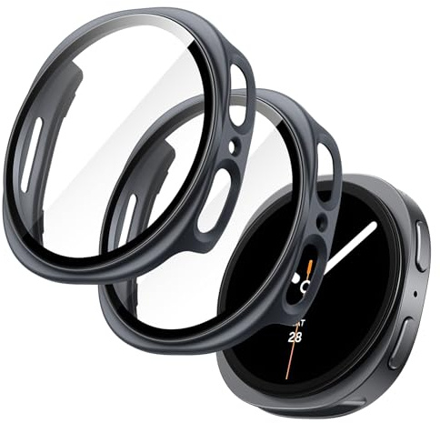 JETech Hülle mit Schutzfolie für Samsung Galaxy Watch 8 40mm, Gesamt Schutzhülle, Eingebaut Gehärtet Glas Displayschutz Hohe Empfindlichkeit, 2 Stück (Graphite)