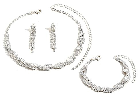 Dishowme Kristall Hochzeit Halskette Ohrringe Sets Braut Strass Twisted Armband Kragen Halskette Kette Schmuck für Damen Frauen