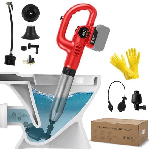 Kabelloser Abflussreiniger für Milwaukee 18V-Akku (ohne Batterie) | 120W Akku-Rohrreiniger, mit 4 Aufsätzen, Druckanzeige, max. Druck 8 bar, für Toiletten, Waschbecken, Badewannen