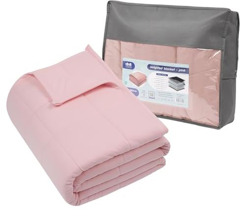 Harbour Housewares Gewichtsdecke mit Aufbewahrungstasche - 125 x 180cm - 6kg - Rosa - 1x Schwer Erwachsene Baumwolle Bett Abdeckung Werfen mit Glasperlen | Hochwertige 7-Lagen-Konstruktion | Angst