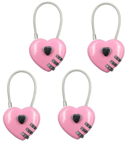 Lot de 4 cadenas à combinaison avec code, 3 chiffres, petit cadenas en forme de cœur, rose