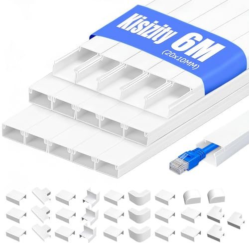 6m Cable Trunking Kit, 20 x 10mm Trunking for Electric Cables, White Self Adhesive Wire Trunking for Home, School and Office (White, 40cm x 20mm x 10mm | 6m)