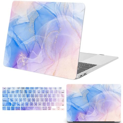 FFBOFFC Funda Compatible con MacBook Pro 13 Pulgadas 2015 2014 2013 2012 Modelo A1502 A1425 con Pantalla Retina, Plástico Dura Carcasa Case & Cubierta de Teclado,Canica Azul y Rosa