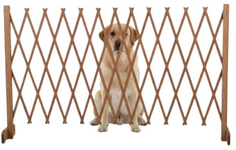 maxxpro Absperrgitter Hund Versenkbarer Hundegitter - Schutzgitter Ausziehbare Breite 26 bis 124 cm - Tür- & Treppengitter - für Innen und Außen Gebrauch - Holz - Braun - 77 cm Höhe
