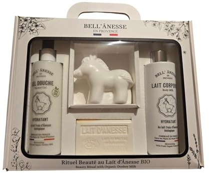 Bell'Ânesse Rituel Beauté au Lait d'Ânesse BIO, Coffret Gel Douche et Lait Corps Hydratant, avec Savon l'ait d'anesse et Ane monoi