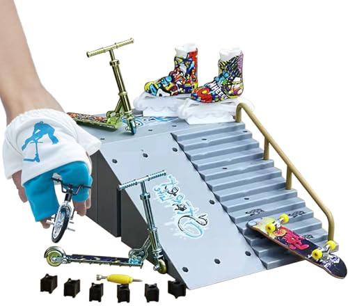 Fingerboard-Skate-Kit – 11-teiliges Rampenset, Mini-Park-Sammlung, Trick-Übungsplattform, Desktop-Stunt-Parcours-, Scooter-Bike-Spielzeugpaket, Tragbares Trainingssetup | Spielset Zur Fähigkeitse
