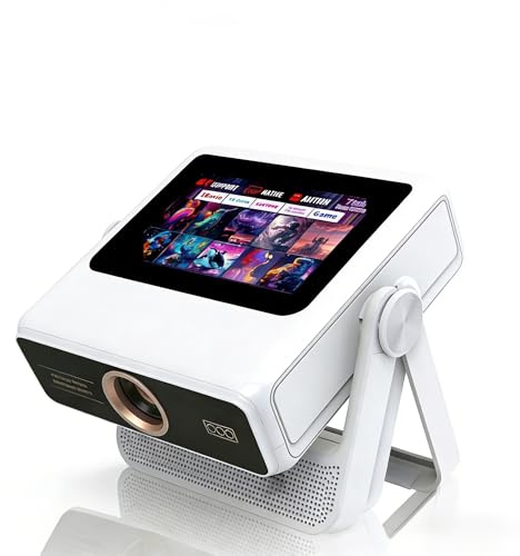 Smart Mini Beamer 4K-Unterstützung mit Touchscreen, 1100ANSI Outdoor Projektor, Autofokus & Trapezkorrektur, WiFi 6 Bluetooth HDR10+, 1000+ Apps Dual-Display Heimkino Projektor für Handy PC