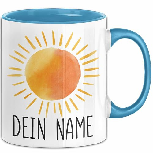 Sonne Tasse mit Namen – Personalisierte Tasse Sonne Geschenkidee Sonnenschein Namentasse Geschenk (Blau)