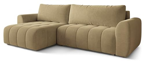 Masseno Ecksofa MODARO CL mit Schlaffunktion L-Form, Klassisch Sofa mit Bettkasten, Wohnzimmersofa, Couch, Soffa, Bettsofa, Couchgarnitur - Senfgelb, Castel 48
