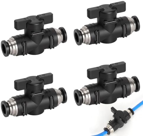 4 Stück Pneumatik Steckverbinder 8mm, Pneumatik Ventil, Druckluft Steckverbinder, Absperrhahn, Schnellanschluss - BUC Gerader Kugelhahn Handventil für Luftschlauch und Luftleitung
