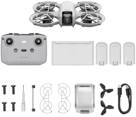 DJI Neo Fly More Combo, Mini Drone with 4K UHD Camera for Adults, 135g Self Flying Drone that Follows You, Palm Takeoff, Subject Tracking, with RC Motion 3 and 3 Batteries (DJI Neo Fly More)