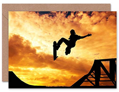 Wee Blue Coo Skateboard Rampe Sonnenuntergang Fotokarte Geburtstagskarte