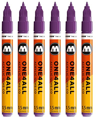Molotow One4All 127HS-CO Acryl Marker 6 Stück, Farbe 042 johannisbeere | 1,5 mm Strichstärke, hochdeckend und permanent, schnell trocknend, UV-beständig, nachfüllbar, für fast alle Untergründe