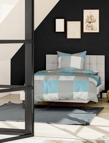Bierbaum Bettwäsche 6277, Fein-Biber, Designed in Germany, türkis 14, 200 x 200 cm + 2x 80x80 cm, für das Doppelbett