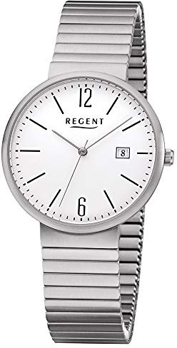 REGENT Herren-Armbanduhr Edelstahl analog Quarz Edelstahlzugband F-1200