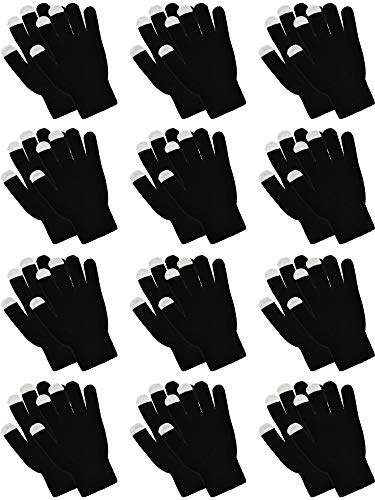Pangda 12 Pairs Winter Touch Screen Gloves for Men Women Stretch Knitted Texting Gloves Warm Windproof Solid Color Mittens(Black)